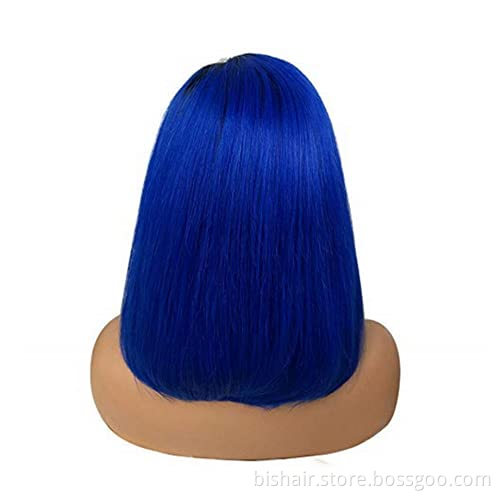 Short Blue Bob Human Hair Wig T Part Lace Front Blue Wigs Human Hair For Women Short Human Hair Bob Wig
